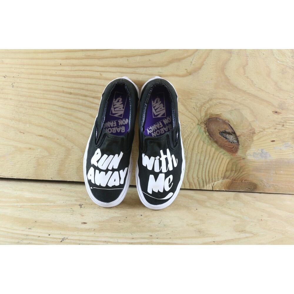 Vans Womens Sneakers Sz 5 Off The Wall Black Run Away With Me Slip Ons Athletic